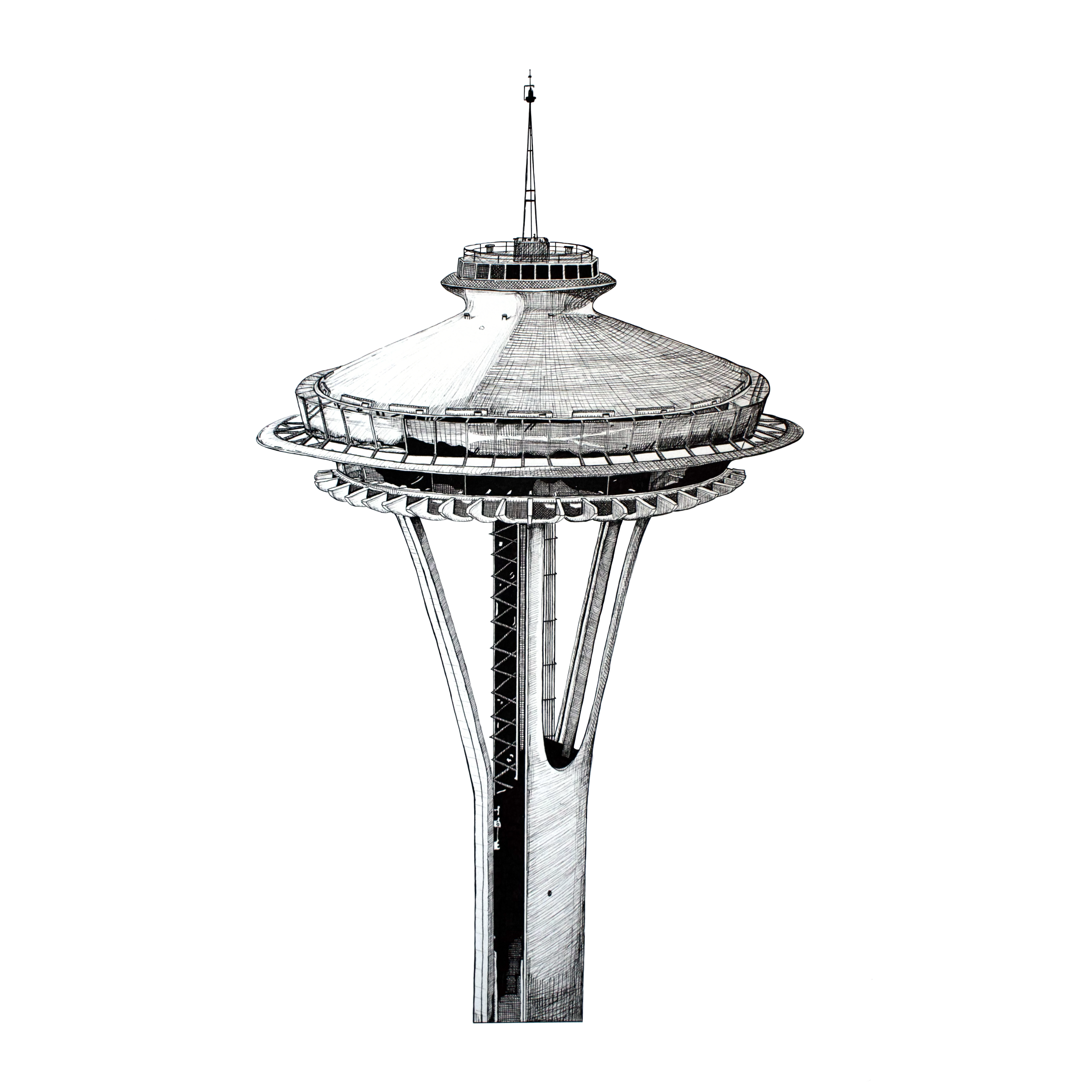 Black and white Space Needle line art print by LINE 17